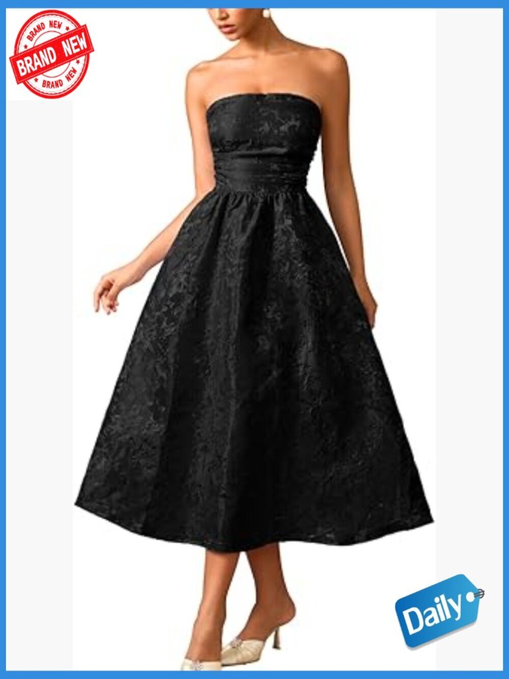 Strapless Corset Midi Dress Jacquard Formal Cocktail Party